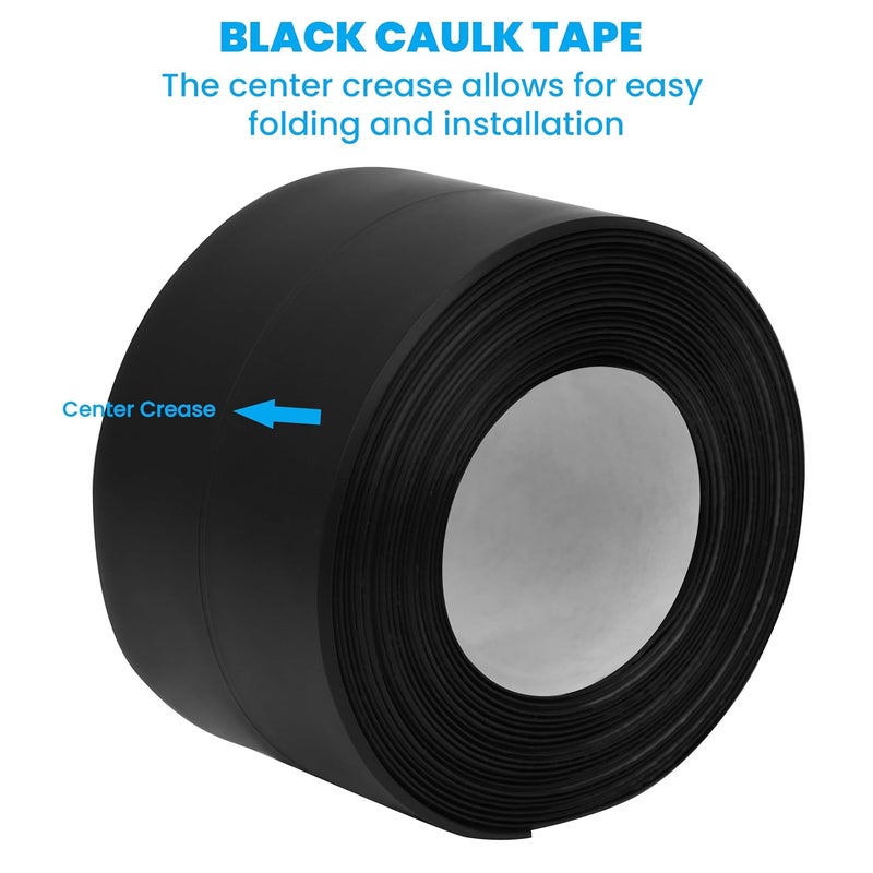 SICCOMA Black Caulk Tape 2 Rolls Self Adhesive Waterproof Countertop Caulking Sealant Tape, Bathroom Caulk Strip for Countertop, Toilet, Bath Tub, Sink, Shower, Backsplash (Black,1.5" x10.5Ft) - Image 2